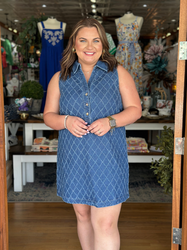 Denim Diamond Pattern Mini Dress