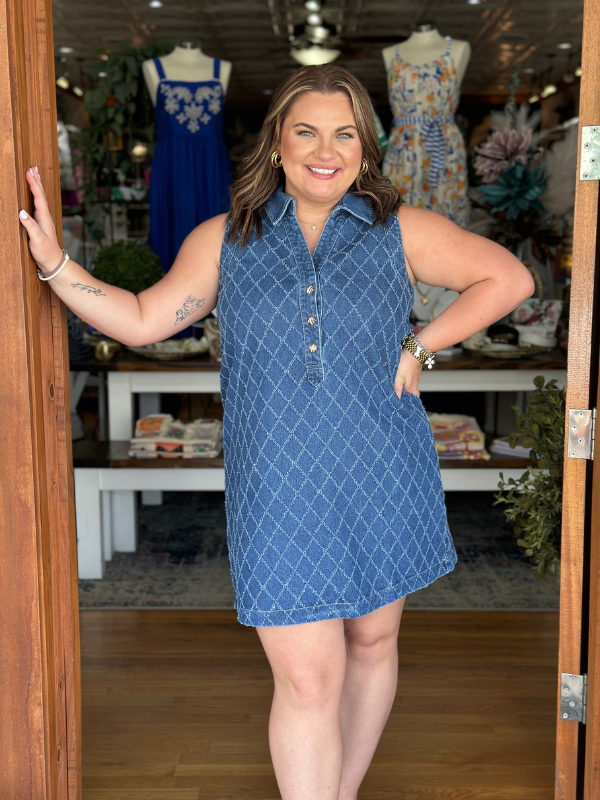 Denim Diamond Pattern Mini Dress