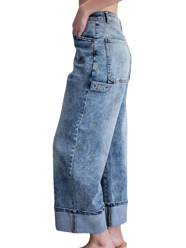 Denim Rolled Hem Pants - Themasonboutique