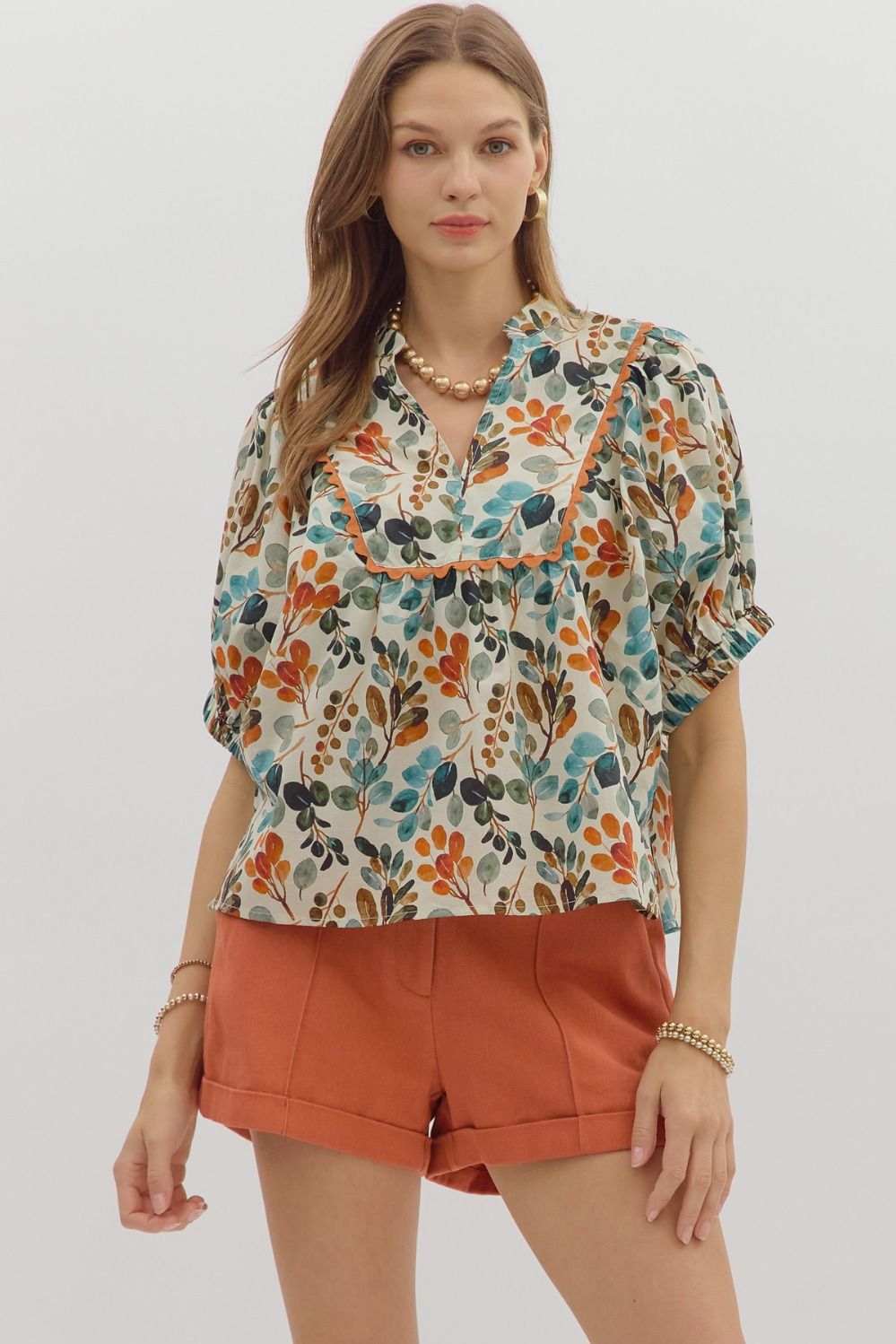 Ecru Floral Dolman Sleeve Top