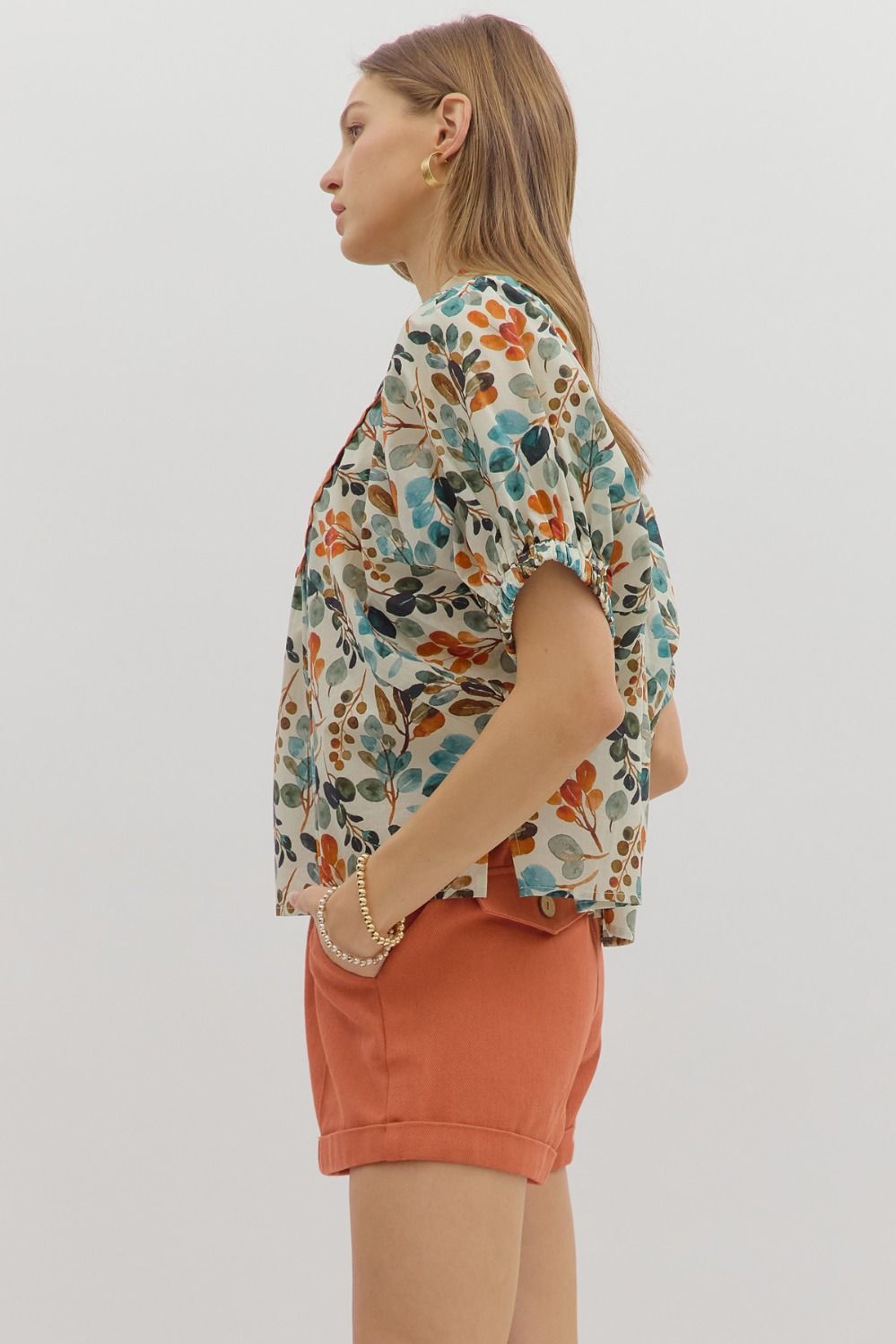 Ecru Floral Dolman Sleeve Top