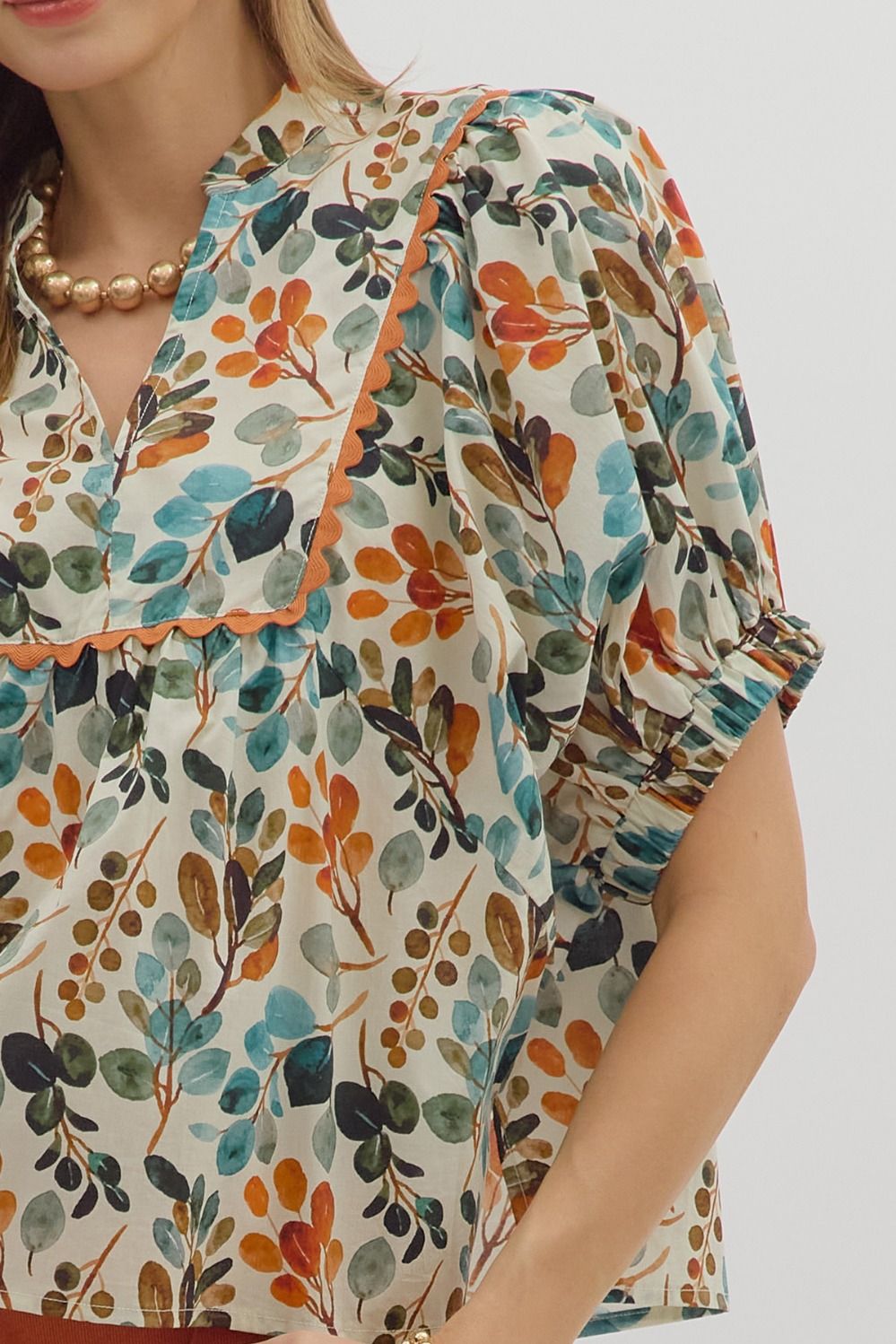 Ecru Floral Dolman Sleeve Top
