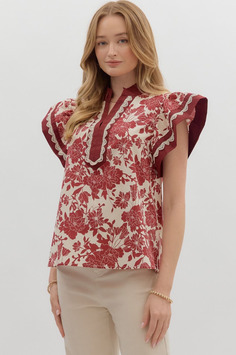 Floral Flutter Sleeve Top