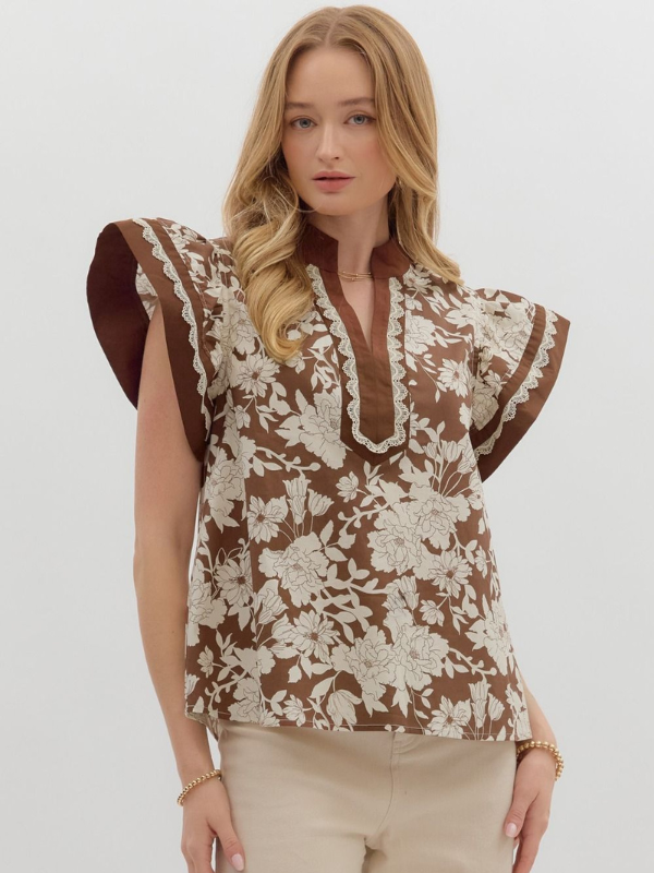 Floral Flutter Sleeve Top