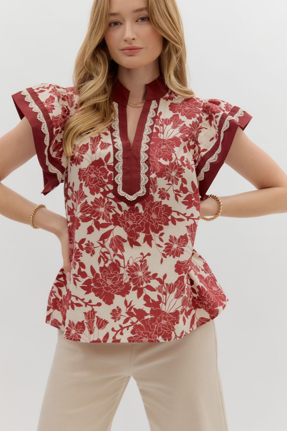 Floral Flutter Sleeve Top