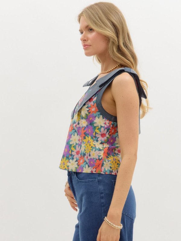 Floral Print Bow Accent Top