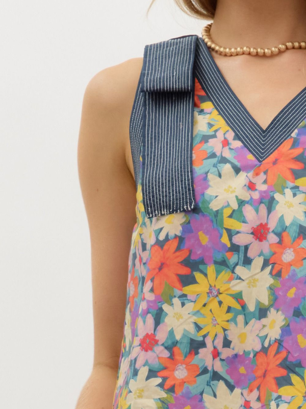 Floral Print Bow Accent Top