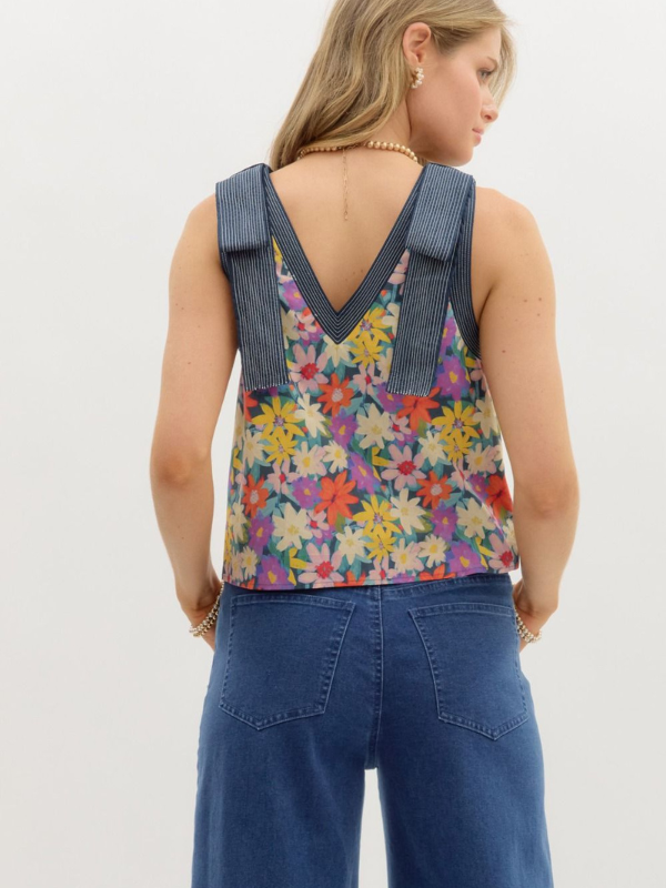 Floral Print Bow Accent Top