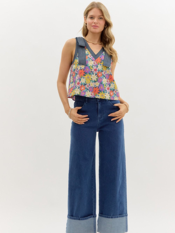 Floral Print Bow Accent Top