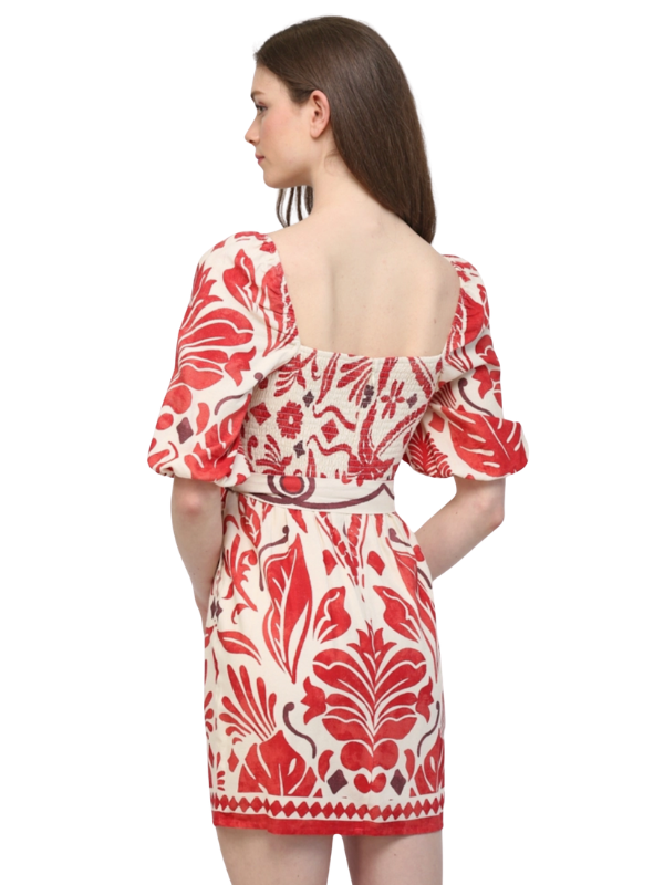 Floral Red + Ivory Linen Blend Mini Dress