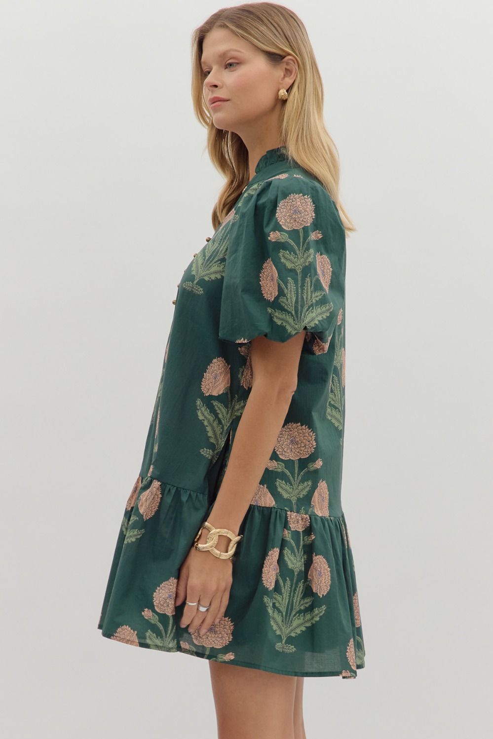 Floral Short Bubble Sleeve Mini Dress
