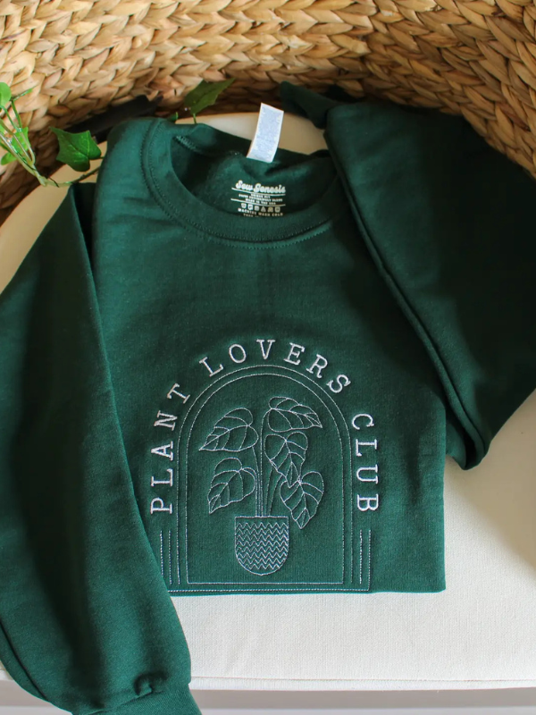 Forest Green Embroidered Plant Lover Club Sweatshirt