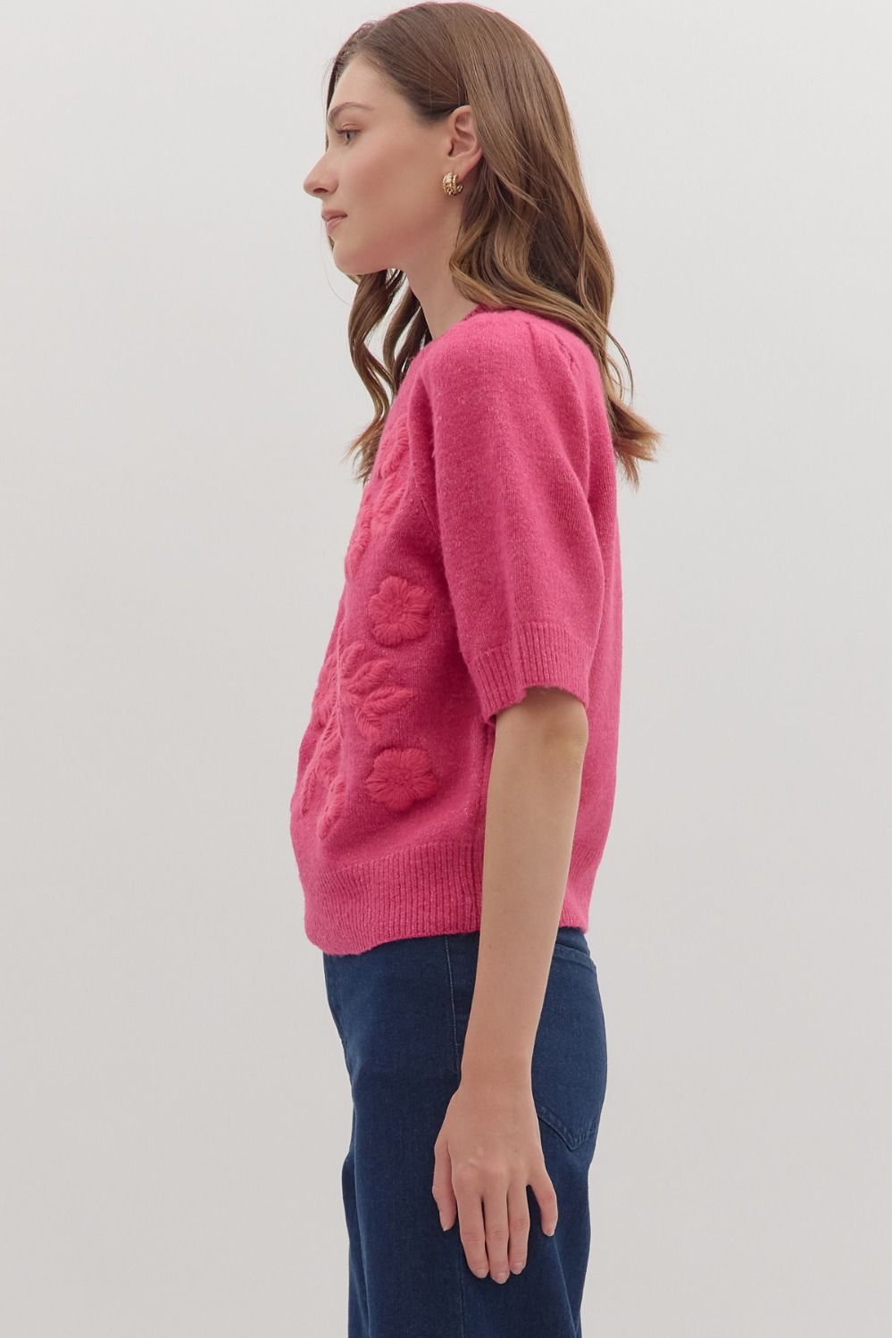 Fuchsia Flower 3/4 Sleeve Top