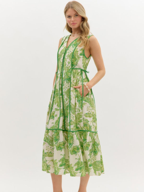 Grass Green Floral Midi Dress