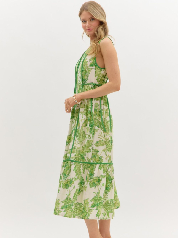 Grass Green Floral Midi Dress
