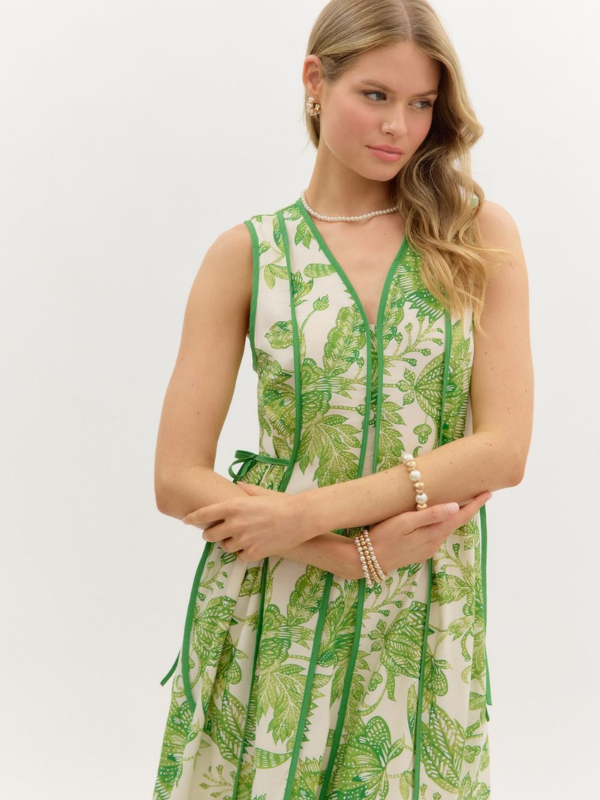 Grass Green Floral Midi Dress