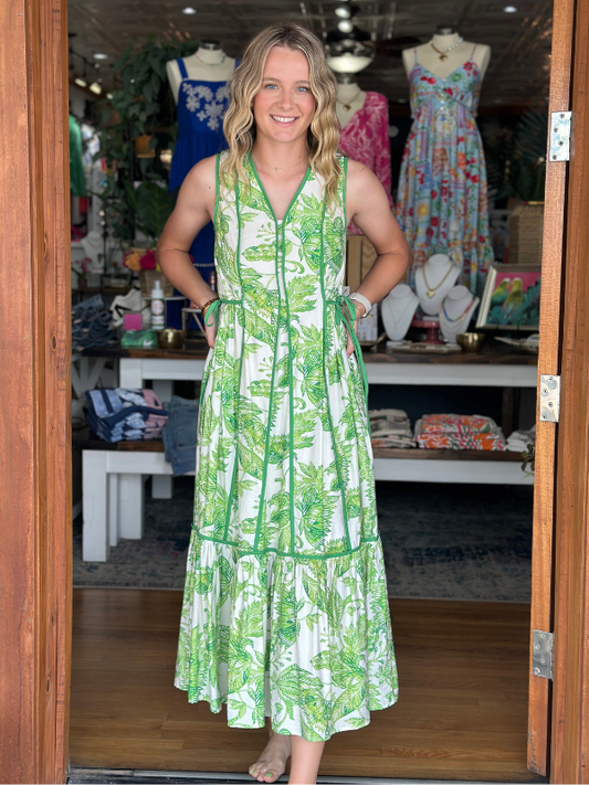 Grass Green Floral Midi Dress