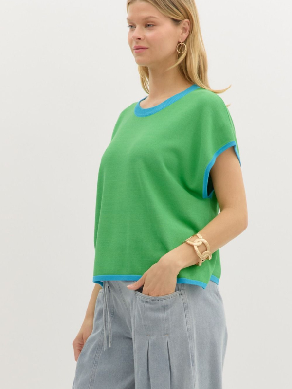 Green + Aqua Knit Top