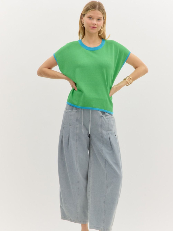 Green + Aqua Knit Top