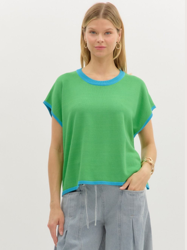 Green + Aqua Knit Top