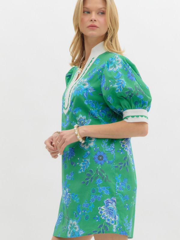 Green + Cobalt Floral Mini Dress