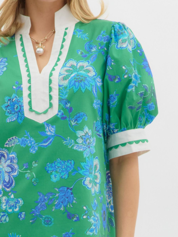 Green + Cobalt Floral Mini Dress