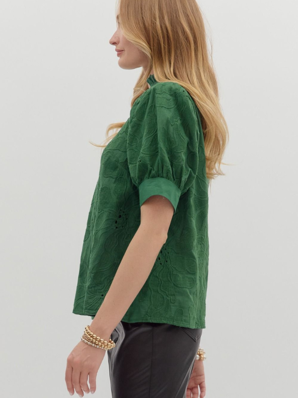 Green Floral Embroidered Top