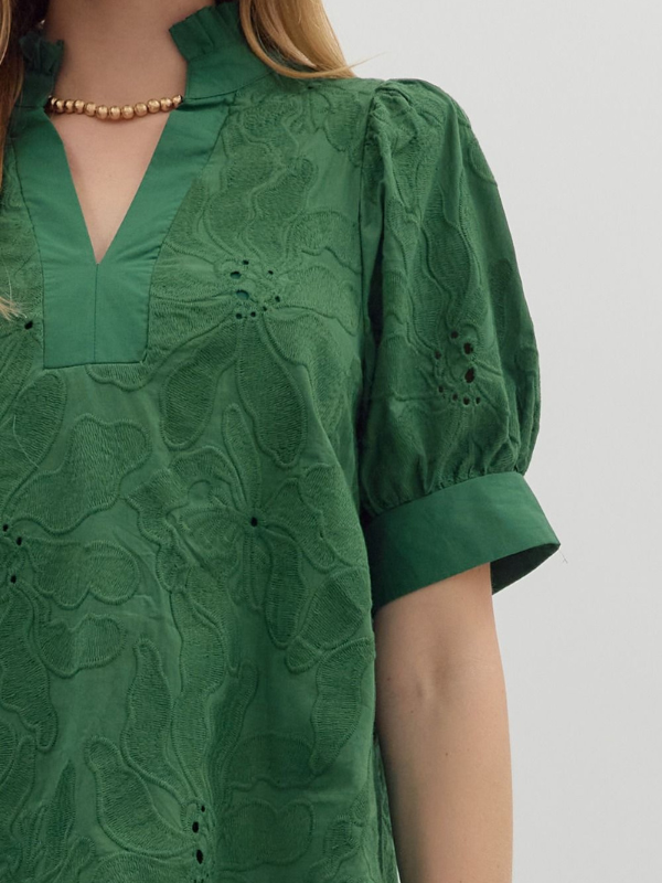 Green Floral Embroidered Top
