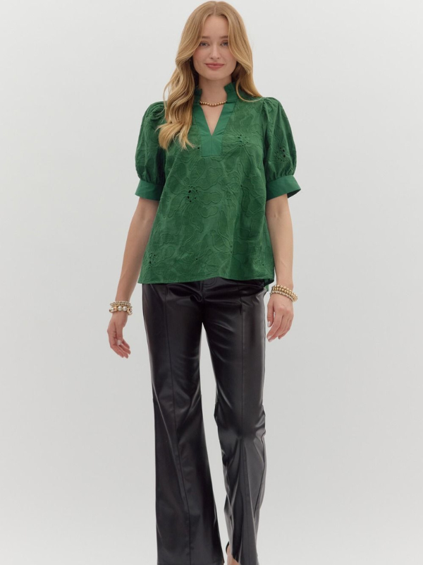 Green Floral Embroidered Top