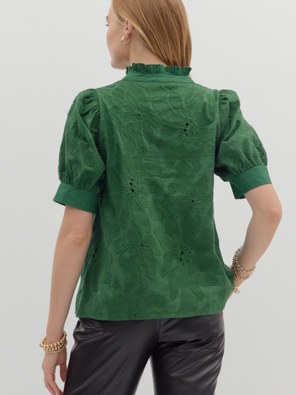 Green Floral Embroidered Top