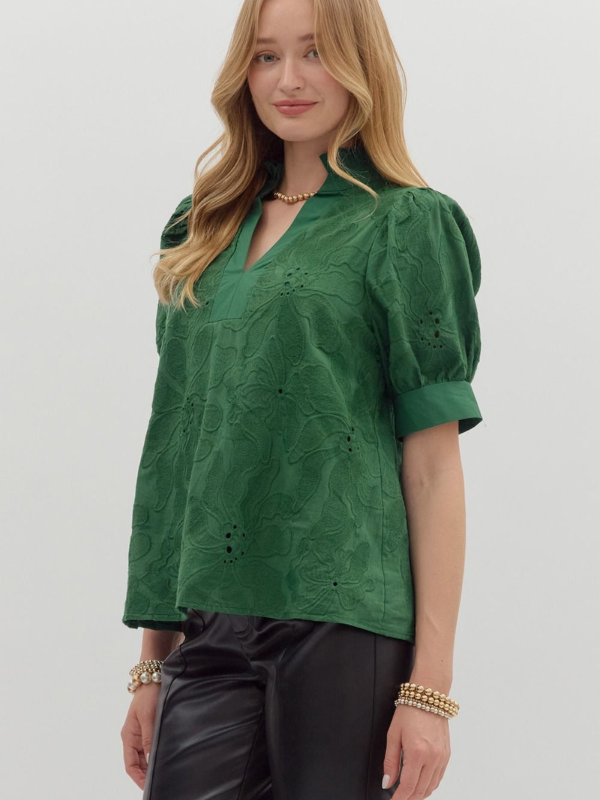 Green Floral Embroidered Top