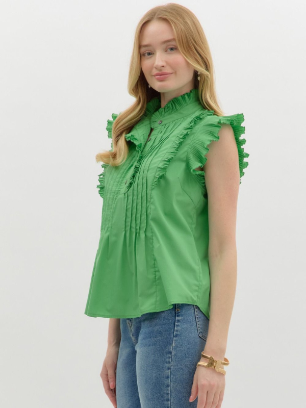 Green Frill Collar Sleeveless Top