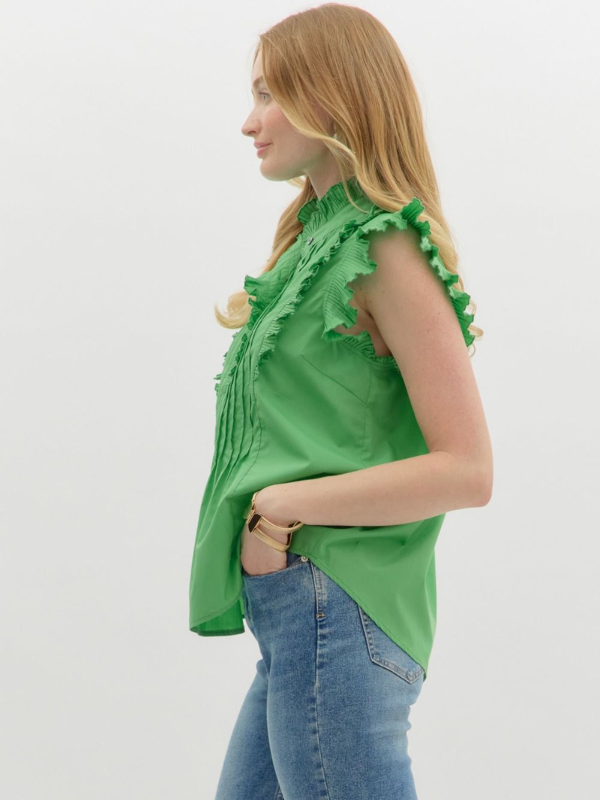 Green Frill Collar Sleeveless Top