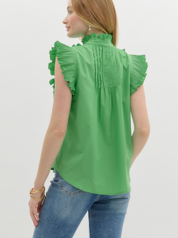 Green Frill Collar Sleeveless Top