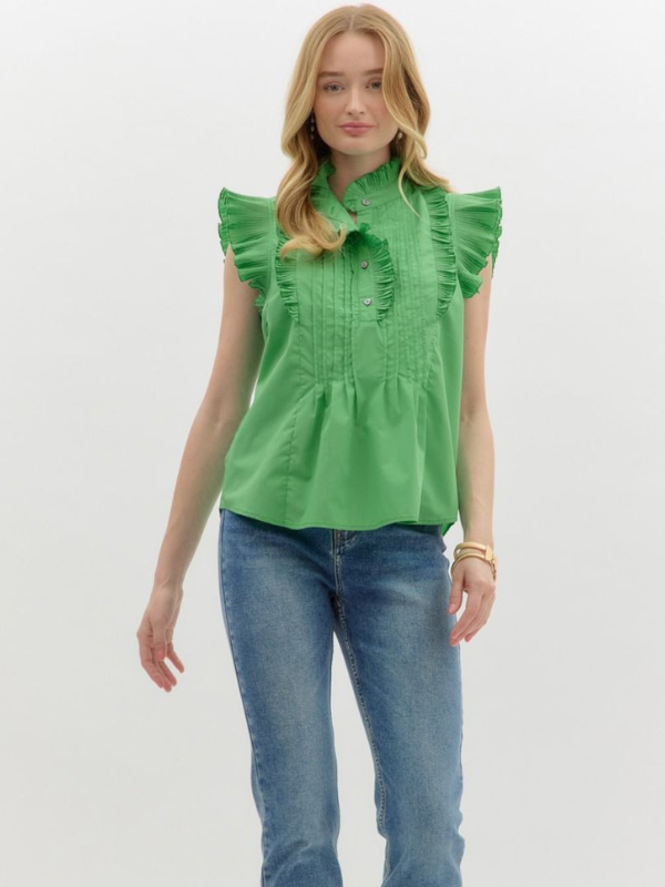 Green Frill Collar Sleeveless Top