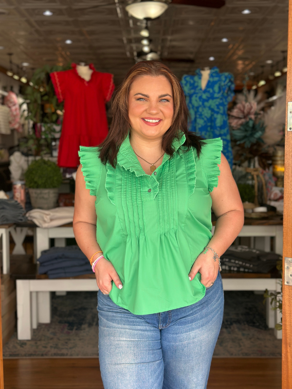 Green Frill Collar Sleeveless Top