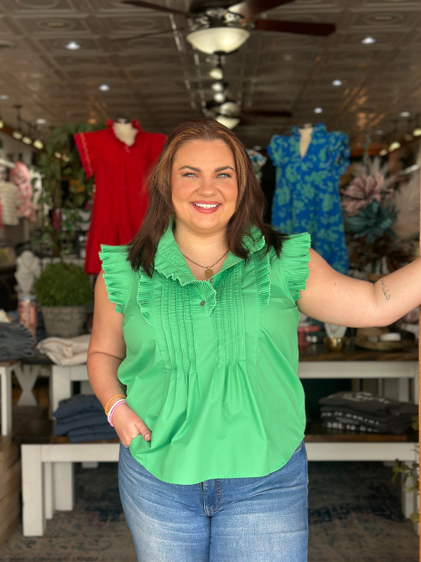 Green Frill Collar Sleeveless Top