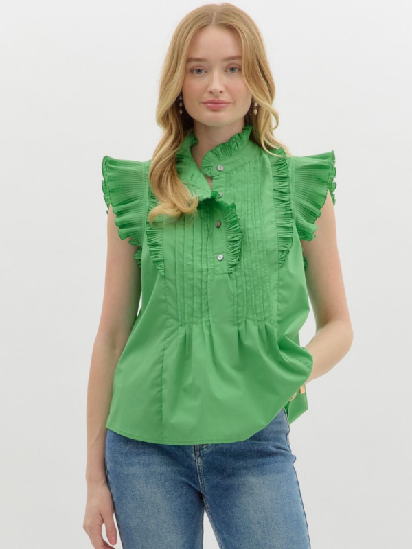 Green Frill Collar Sleeveless Top