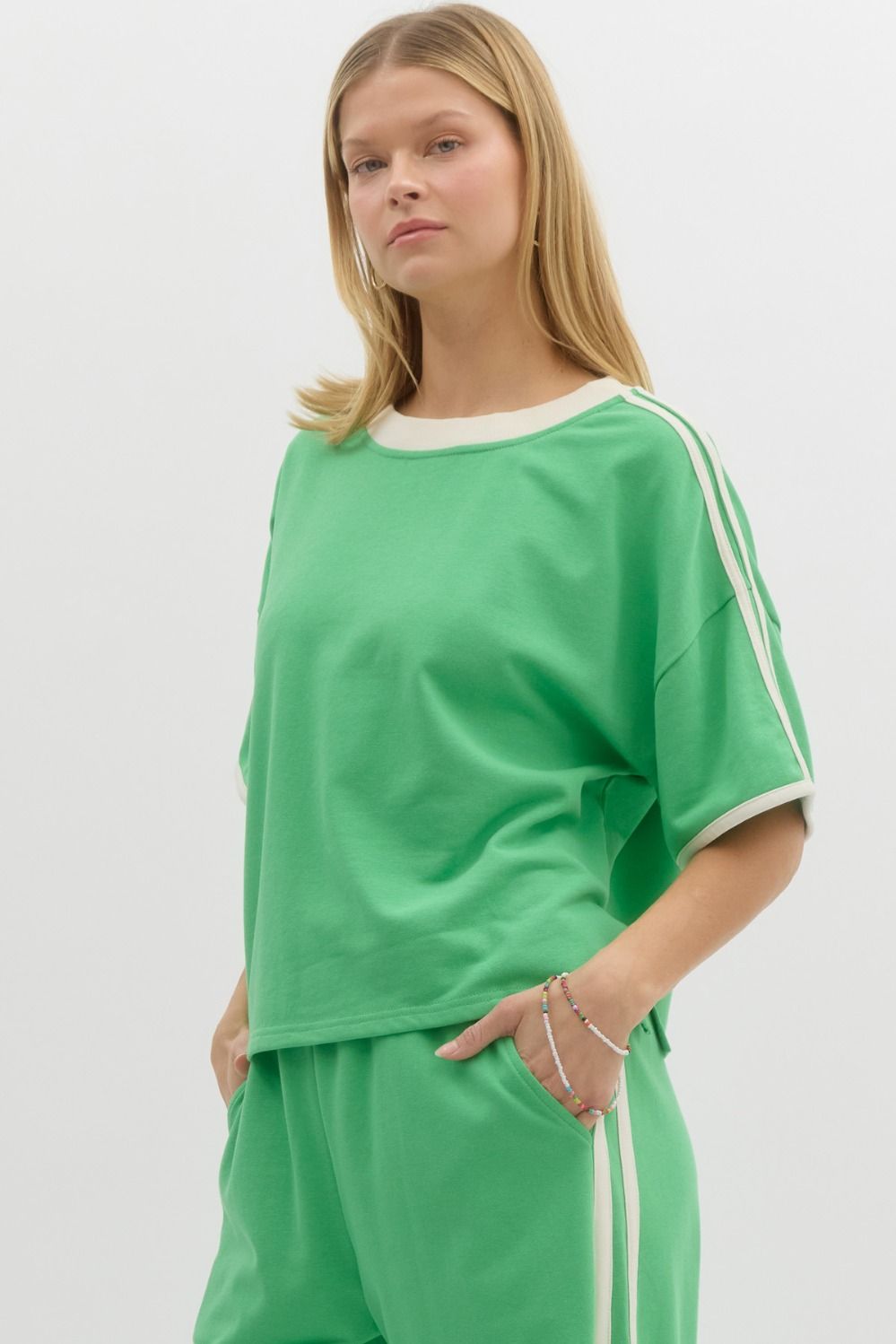 Green Knit Short Sleeve Top