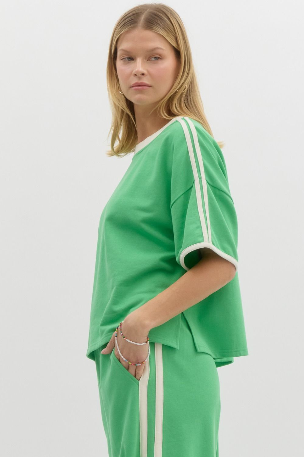Green Knit Short Sleeve Top