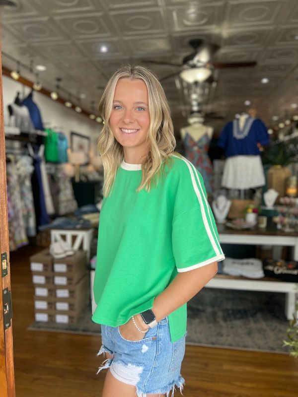 Green Knit Short Sleeve Top