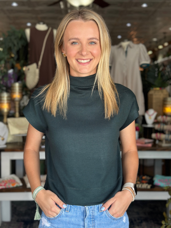Green Mock Neck Pullover Top