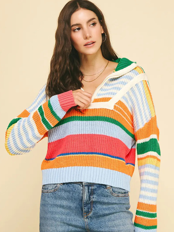 Green Multi Striped Sweater