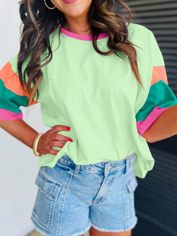Green + Pink Colorblock Top