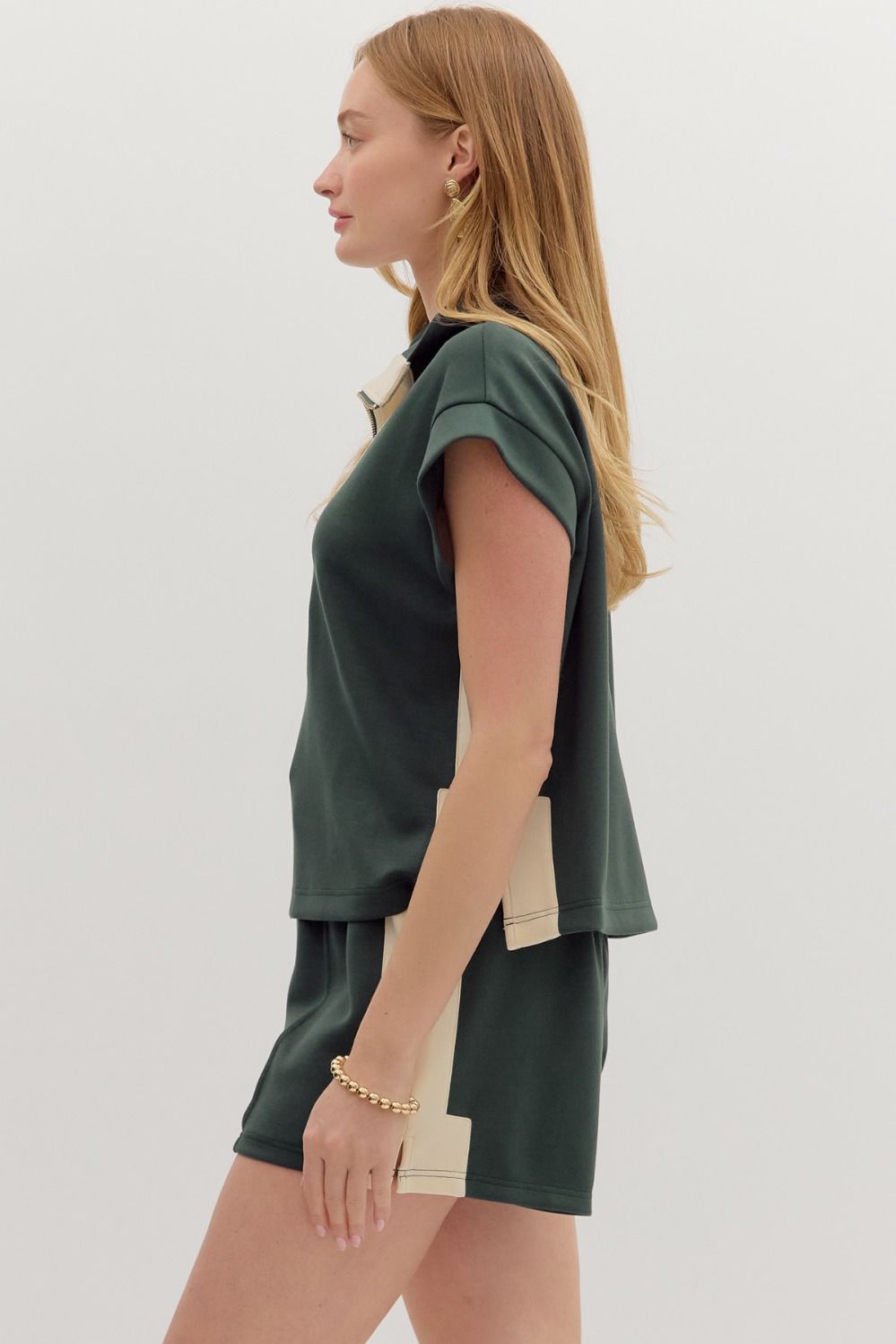 Green Zip Front Pullover Knit Top