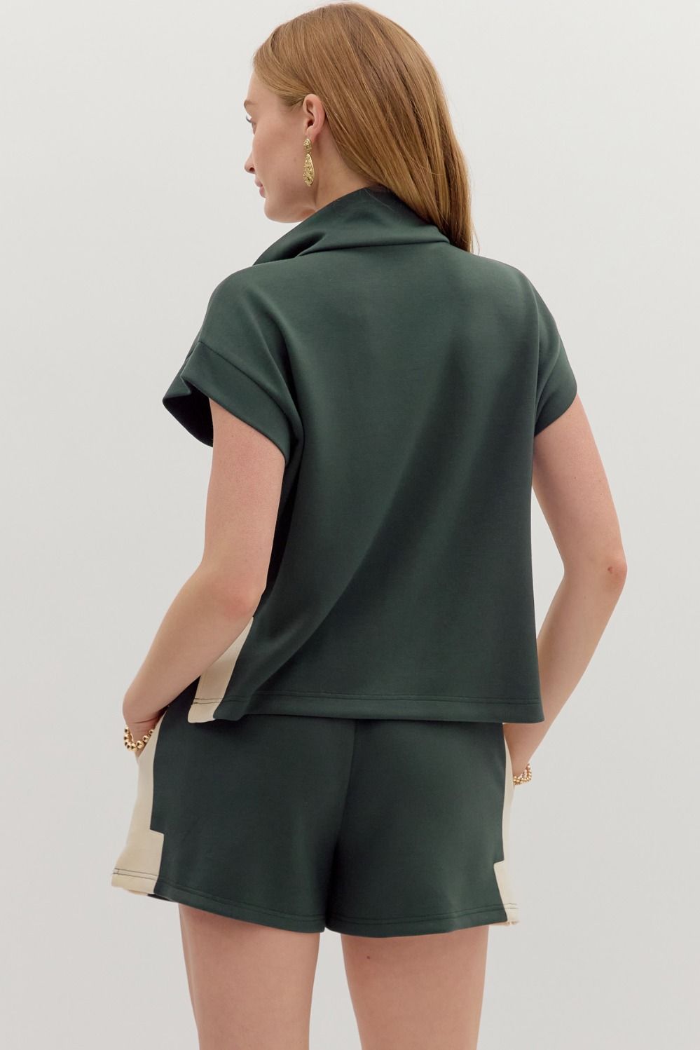 Green Zip Front Pullover Knit Top