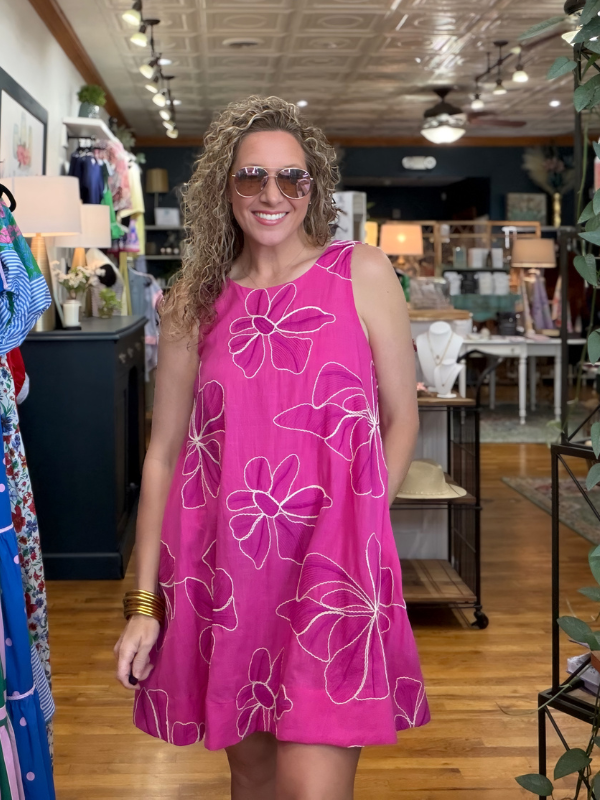 Hot Pink Embroidered A-Line Mini Dress M
