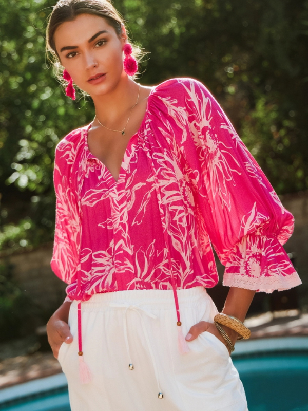 Hot Pink Floral Printed Blouse