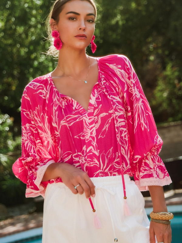 Hot Pink Floral Printed Blouse