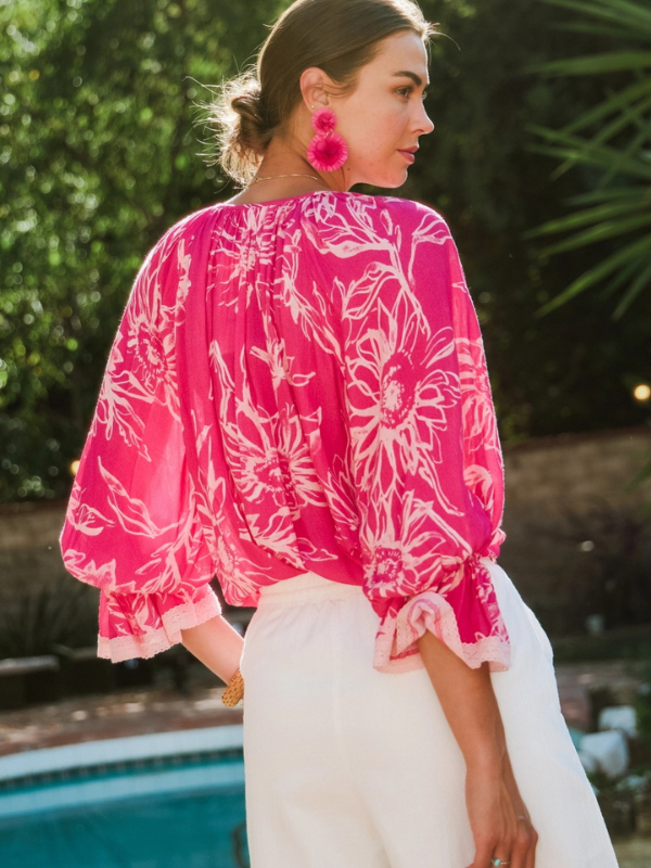 Hot Pink Floral Printed Blouse